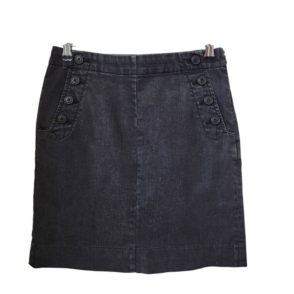 Gap Size 2 Washed Black / Gray Stretch Denim Sailor Button Pencil Skirt